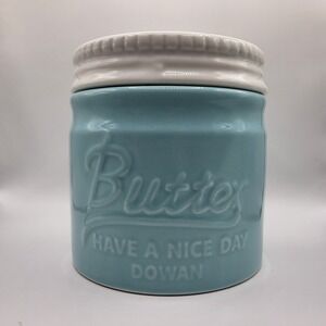 DOWAN Butter Crock w Lid Blue Ceramic Butter Keeper Farmhouse Kitchen Decor
